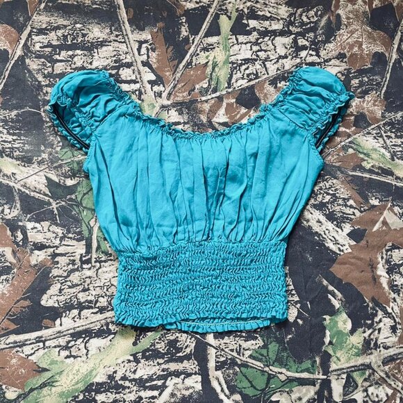 turquoise peasant milkmaid crop top - Picture 3 of 7